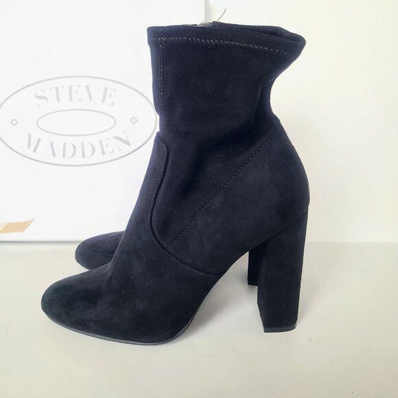 Steve Madden 'Edit' Black Suede Slouchy Heeled Ankle Booties Women's Size 7 - Picture 7 of 14